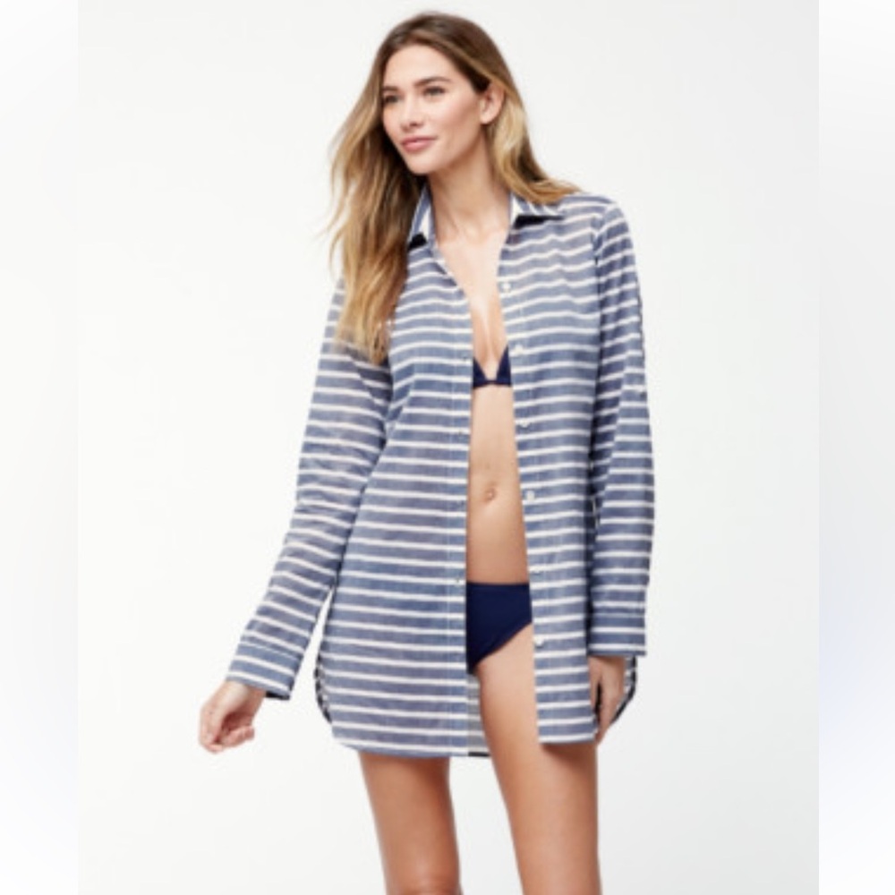 Tommy Bahama Breton Grey & White Striped Swim Cover-Up/Shirt Lg w Measurements!